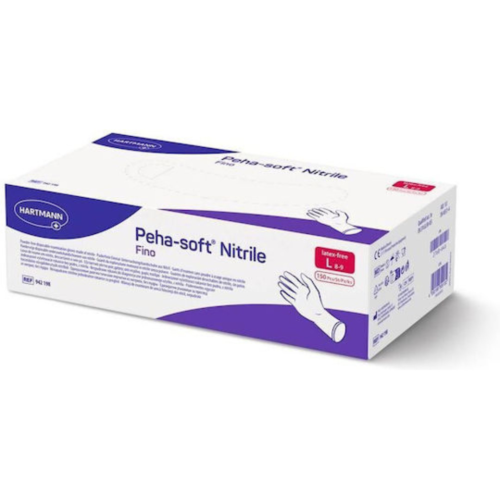 Γάντια Νιτριλίου μιας Χρήσης Hartmann Peha-soft Nitrile Fino, Χωρίς Πούδρα Μπλε, LARGE, 150 τεμάχια