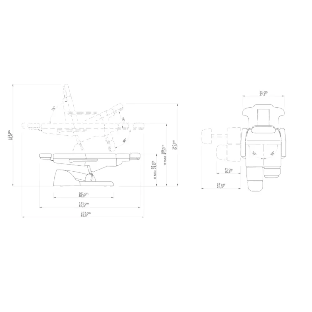 MAXIMA HIGH I καρέκλα ποδολογίας-πεντικιούρ ασθενή