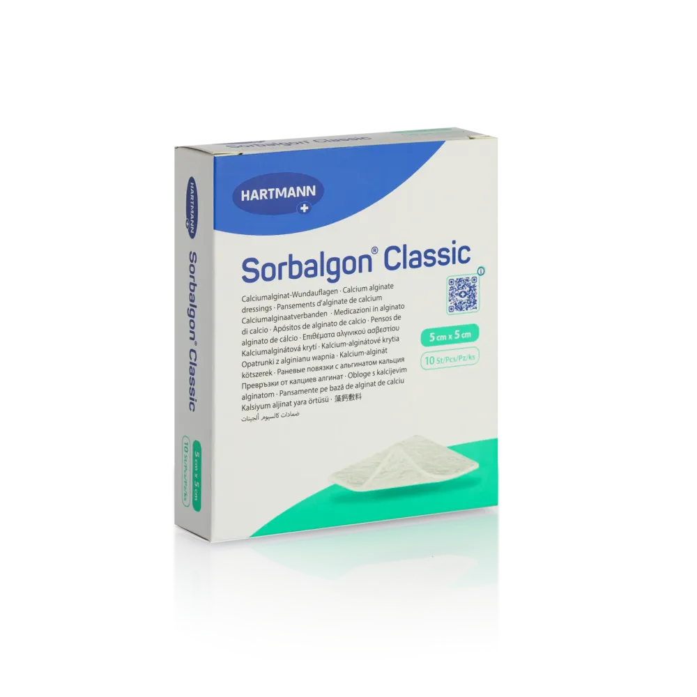Sorbalgon – Αποστειρωμένες Κομπρέσες Αλγινικού Ασβεστίου 5 × 5 cm, 10 τεμάχια