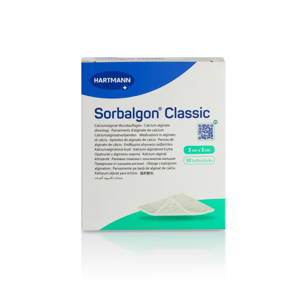 Sorbalgon – Αποστειρωμένες Κομπρέσες Αλγινικού Ασβεστίου 5 × 5 cm, 10 τεμάχια
